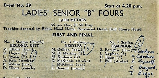 Page from the 1976 Regatta Secretary’s Ballarat Regatta Program